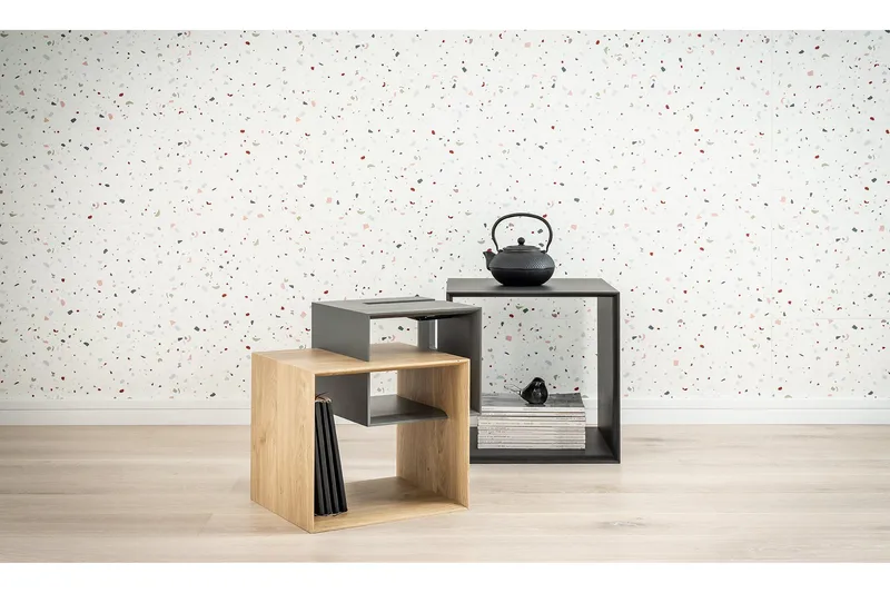 Ribbon Sofabord 90 cm med Opbevaring Hylde Natur/Grå - VOX - Møbler - Borde - Sofabord