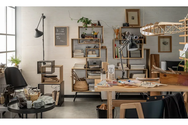 Ribbon Sofabord 90 cm med Opbevaring Hylde Natur/Grå - VOX - Møbler - Borde - Sofabord