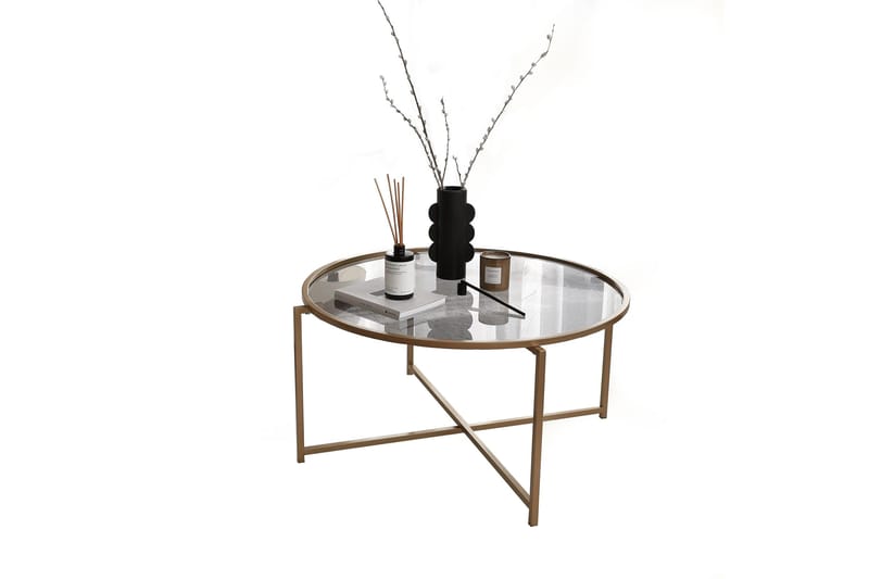 Rowman Sofabord 83 cm Rundt - Guld / Røgfarvet - Møbler - Borde - Sofabord
