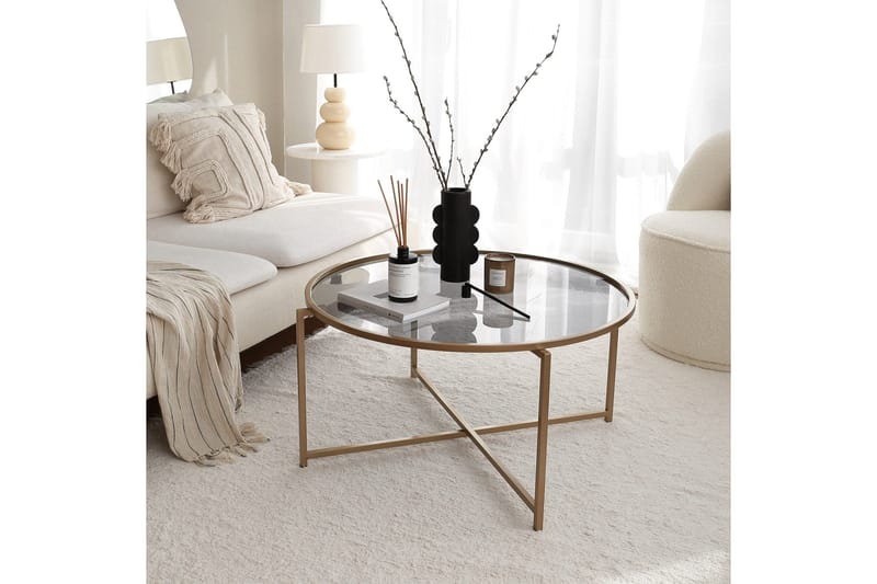 Rowman Sofabord 83 cm Rundt - Guld / Røgfarvet - Møbler - Borde - Sofabord