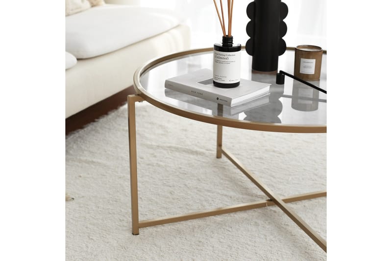 Rowman Sofabord 83 cm Rundt - Guld / Røgfarvet - Møbler - Borde - Sofabord