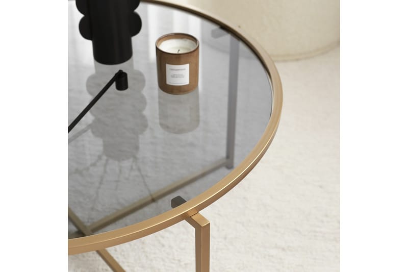 Rowman Sofabord 83 cm Rundt - Guld / Røgfarvet - Møbler - Borde - Sofabord