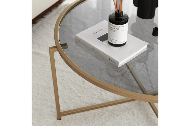 Rowman Sofabord 83 cm Rundt - Guld / Røgfarvet - Møbler - Borde - Sofabord