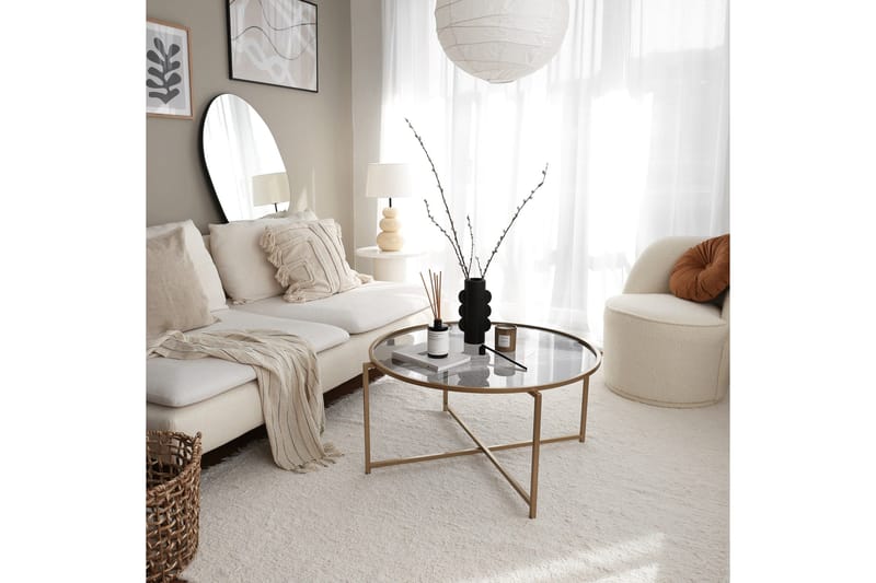 Rowman Sofabord 83 cm Rundt - Guld / Røgfarvet - Møbler - Borde - Sofabord