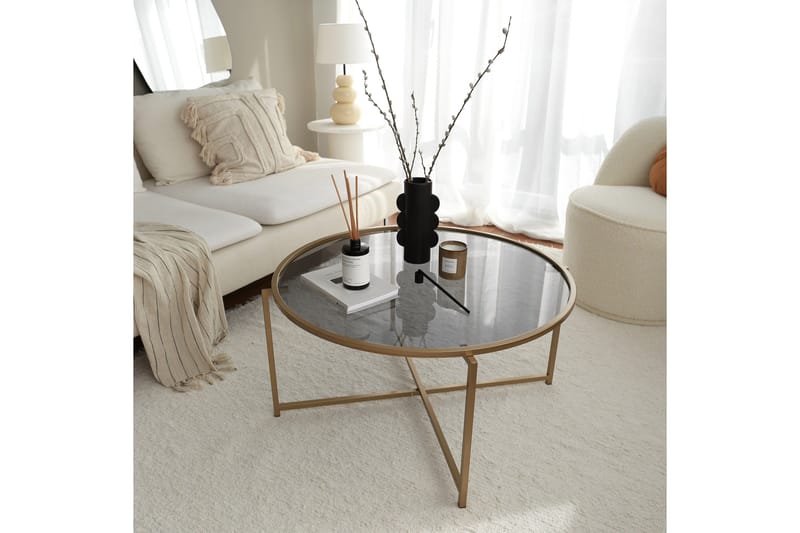 Rowman Sofabord 83 cm Rundt - Guld / Røgfarvet - Møbler - Borde - Sofabord