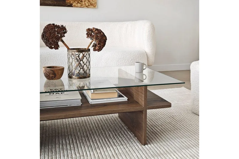 Sofabord Rubby Rektangel Valnød / Transparent - Valnød / Transparent - Møbler - Borde - Sofabord