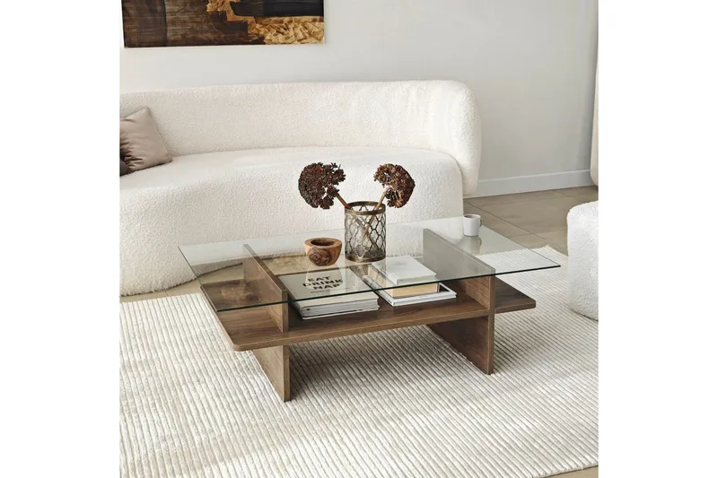 Sofabord Rubby Rektangel Valnød / Transparent - Valnød / Transparent - Møbler - Borde - Sofabord