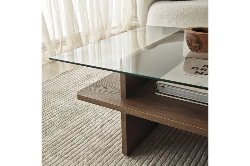 Sofabord Rubby Rektangel Valnød / Transparent - Valnød / Transparent - Møbler - Borde - Sofabord