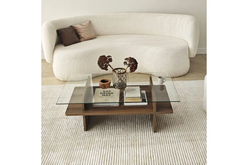 Sofabord Rubby Rektangel Valnød / Transparent - Valnød / Transparent - Møbler - Borde - Sofabord