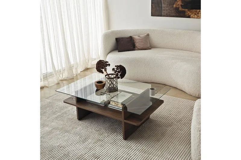 Sofabord Rubby Rektangel Valnød / Transparent - Valnød / Transparent - Møbler - Borde - Sofabord