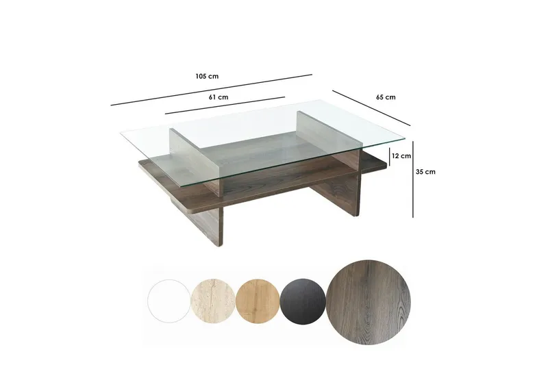 Sofabord Rubby Rektangel Valnød / Transparent - Valnød / Transparent - Møbler - Borde - Sofabord