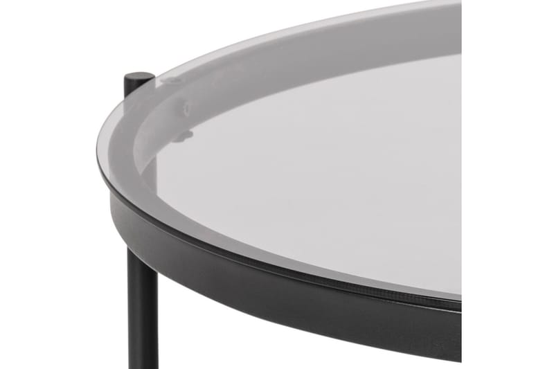 Rutkin Sofabord 79 cm Rundt med Opbevaring Hylde - Glas/Grå/Mat Sort - Møbler - Borde - Sofabord