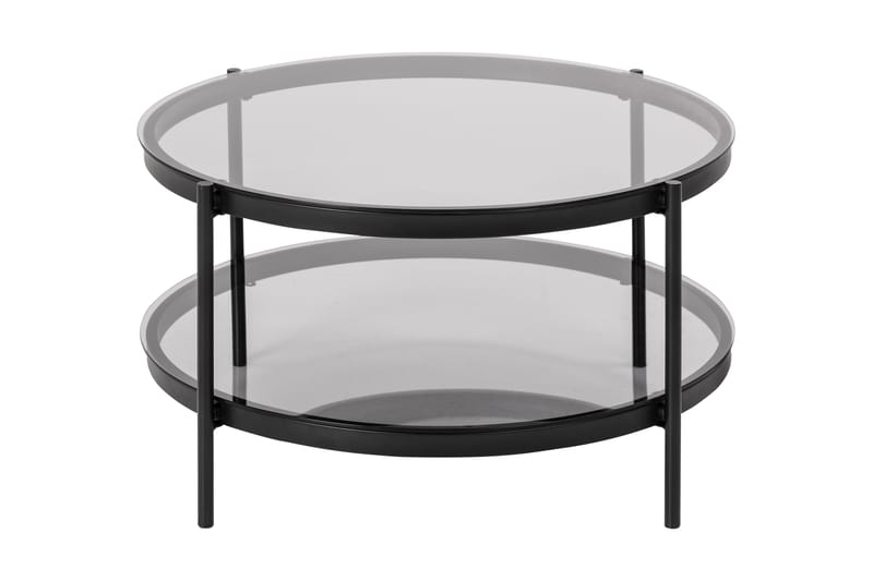 Rutkin Sofabord 79 cm Rundt med Opbevaring Hylde - Glas/Grå/Mat Sort - Møbler - Borde - Sofabord