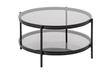 Rutkin Sofabord 79 cm Rundt med Opbevaring Hylde - Glas/Grå/Mat Sort - Møbler - Borde - Sofabord