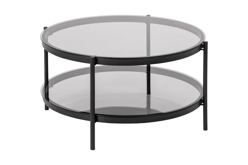 Rutkin Sofabord 79 cm Rundt med Opbevaring Hylde - Glas/Grå/Mat Sort - Møbler - Borde - Sofabord