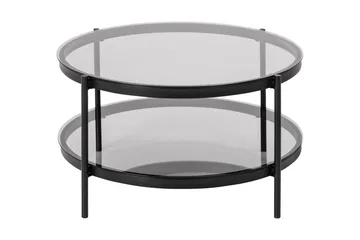 Rutkin Sofabord 79 cm Rundt med Opbevaring Hylde - Glas/Grå/Mat Sort - Møbler - Borde - Sofabord