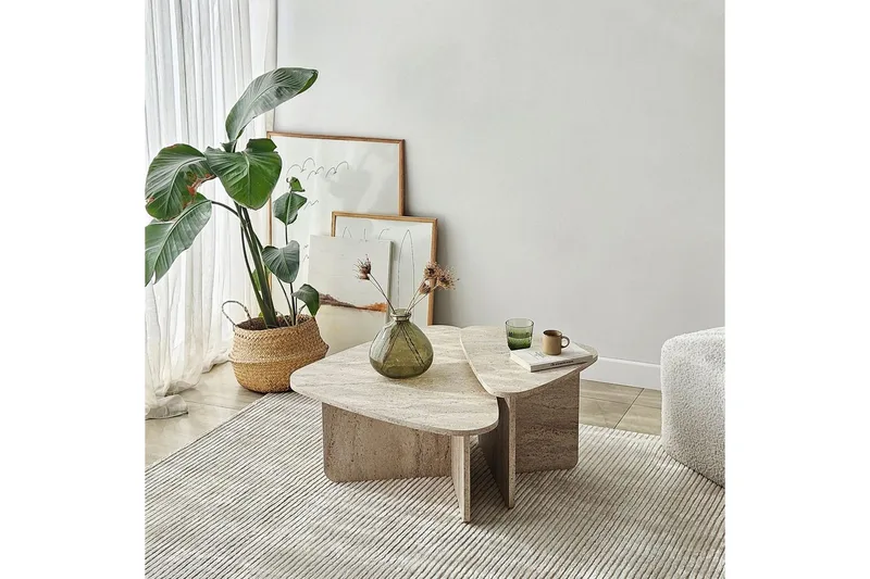 Sofabord Sæt Jewa Sæt Travertin - Travertin - Møbler - Borde - Sofabord