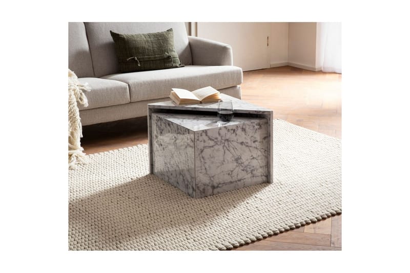 Sætbord Wohnling Sæt af 2 MONOBLOC højglans trekantet, moderne stil Marmor, Hvid - Marmor, Hvid - Møbler - Borde - Sofabord - Kistebord
