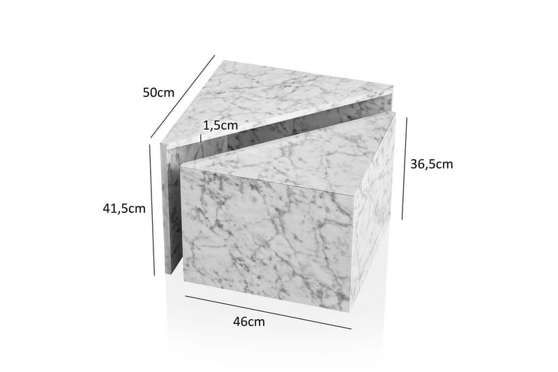 Sætbord Wohnling Sæt af 2 MONOBLOC højglans trekantet, moderne stil Marmor, Hvid - Marmor, Hvid - Møbler - Borde - Sofabord - Kistebord
