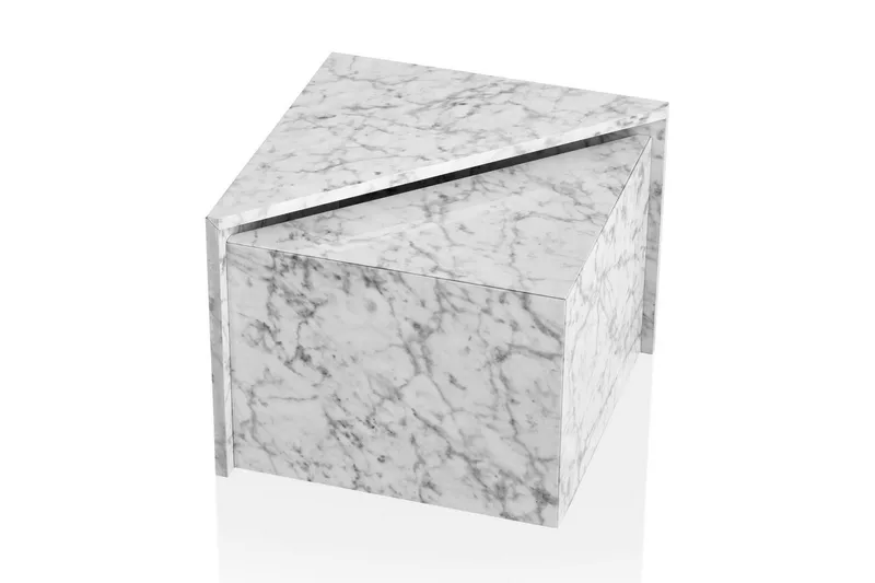 Sætbord Wohnling Sæt af 2 MONOBLOC højglans trekantet, moderne stil Marmor, Hvid, Marmor, Hvid