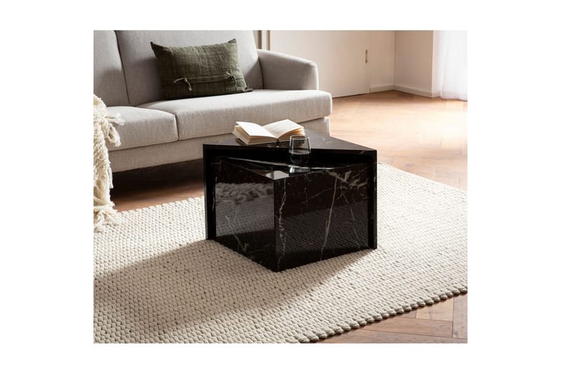 Sætbord Wohnling Sæt af 2 MONOBLOC højglans trekantet, moderne stil Marmor, Sort - Marmor, Sort - Møbler - Borde - Sofabord