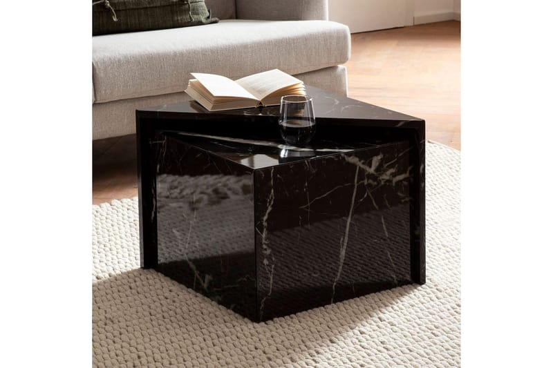 Sætbord Wohnling Sæt af 2 MONOBLOC højglans trekantet, moderne stil Marmor, Sort - Marmor, Sort - Møbler - Borde - Sofabord