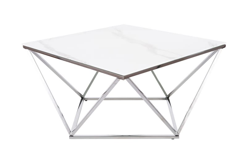 Sølvo Sofabord 80 cm Marmormønster - Hvid/Stål - Sofabord
