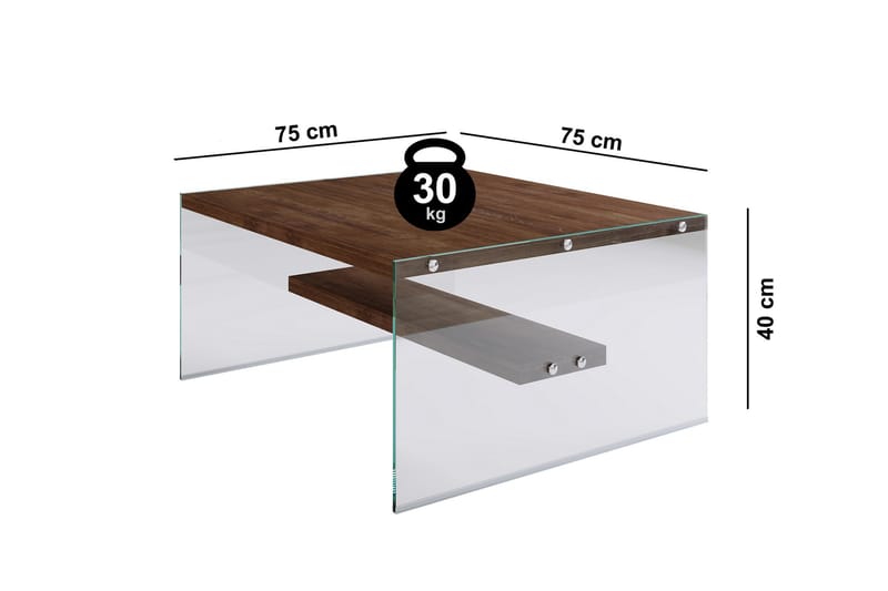 Sabani Sofabord 75 cm med Opbevaring Hylde - Glas/Brun - Møbler - Borde - Sofabord