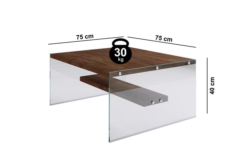 Sabani Sofabord 75 cm med Opbevaring Hylde - Glas/Brun - Møbler - Borde - Sofabord