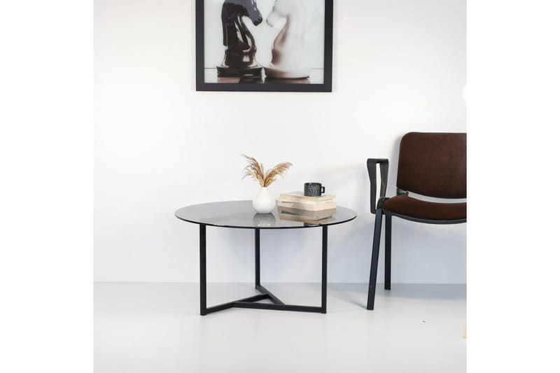 Sabani Sofabord 75 cm Rundt X-formede Ben - Glas/Grå/Sort - Møbler - Borde - Sofabord