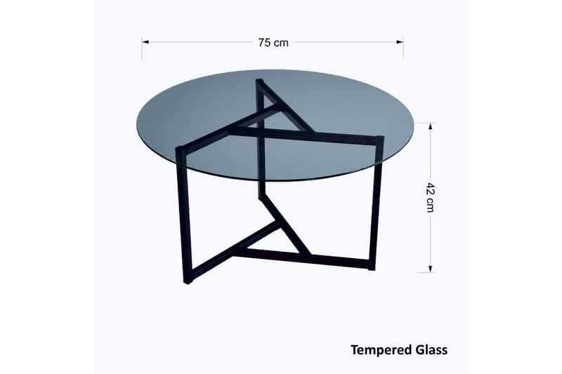 Sabani Sofabord 75 cm Rundt X-formede Ben - Glas/Grå/Sort - Møbler - Borde - Sofabord
