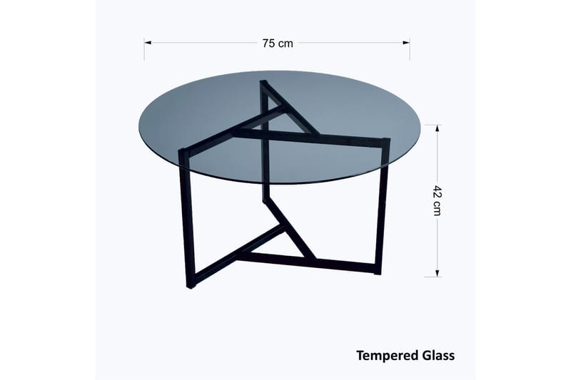 Sabani Sofabord 75 cm Rundt X-formede Ben - Glas/Grå/Sort - Sofabord