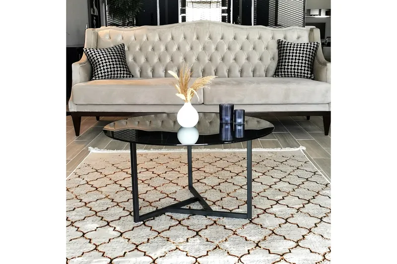 Sabani Sofabord 75 cm Rundt X-formede Ben - Glas/Grå/Sort - Møbler - Borde - Sofabord