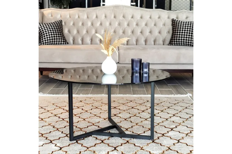 Sabani Sofabord 75 cm Rundt X-formede Ben - Glas/Grå/Sort - Møbler - Borde - Sofabord