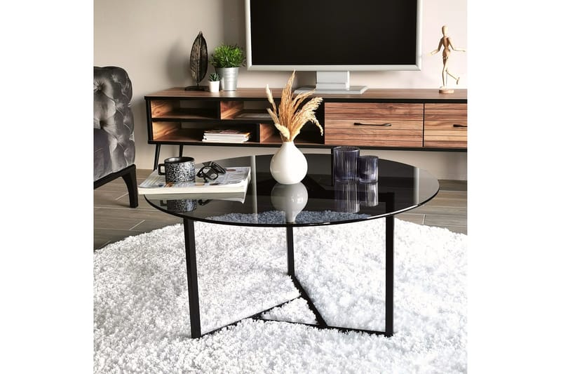 Sabani Sofabord 75 cm Rundt X-formede Ben - Glas/Grå/Sort - Møbler - Borde - Sofabord