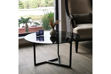 Sabani Sofabord 75 cm Rundt X-formede Ben - Glas/Grå/Sort - Møbler - Borde - Sofabord
