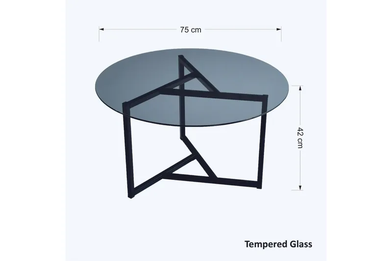 Sabani Sofabord 75 cm Rundt X-formede Ben - Glas/Grå/Sort - Møbler - Borde - Sofabord
