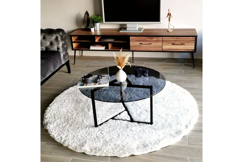 Sabani Sofabord 75 cm Rundt X-formede Ben - Glas/Grå/Sort - Møbler - Borde - Sofabord