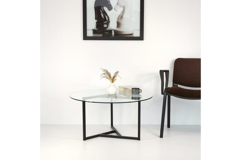 Sabani Sofabord 75 cm Rundt X-formede Ben - Glas/Røgfarvet/Sort - Møbler - Borde - Sofabord