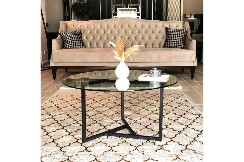 Sabani Sofabord 75 cm Rundt X-formede Ben - Glas/Røgfarvet/Sort - Møbler - Borde - Sofabord