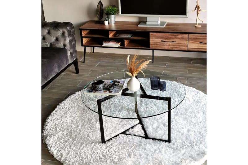 Sabani Sofabord 75 cm Rundt X-formede Ben - Glas/Røgfarvet/Sort - Møbler - Borde - Sofabord