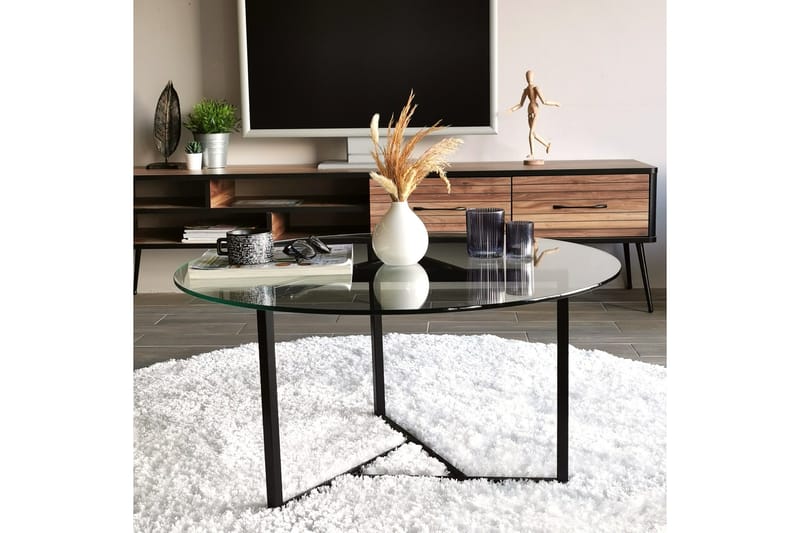 Sabani Sofabord 75 cm Rundt X-formede Ben - Glas/Røgfarvet/Sort - Møbler - Borde - Sofabord