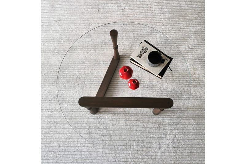 Sabani Sofabord 80 cm Rundt Formede Ben - Glas/Valnøddebrun - Møbler - Borde - Sofabord
