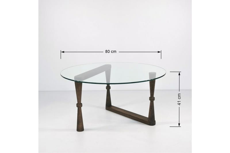 Sabani Sofabord 80 cm Rundt Formede Ben - Glas/Valnøddebrun - Møbler - Borde - Sofabord
