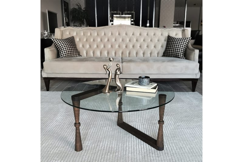 Sabani Sofabord 80 cm Rundt Formede Ben - Glas/Valnøddebrun - Møbler - Borde - Sofabord
