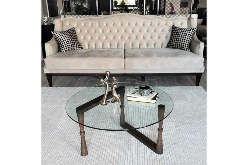 Sabani Sofabord 80 cm Rundt Formede Ben - Glas/Valnøddebrun - Møbler - Borde - Sofabord