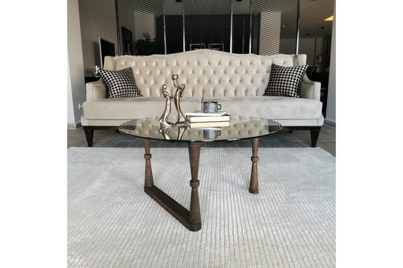 Sabani Sofabord 80 cm Rundt Formede Ben - Glas/Valnøddebrun - Møbler - Borde - Sofabord