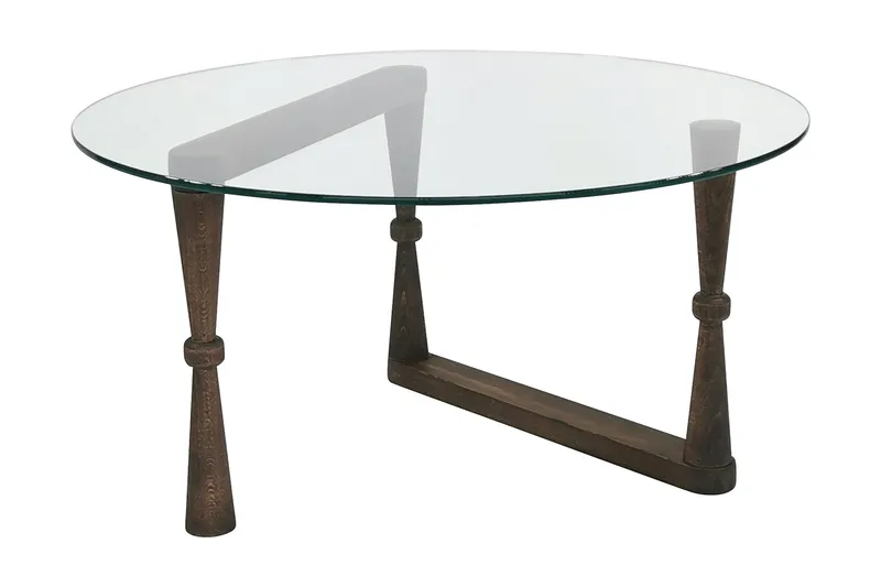Sabani Sofabord 80 cm Rundt Formede Ben, Glas/Valnøddebrun