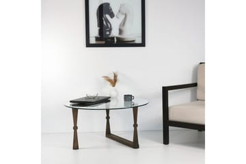 Sabani Sofabord 80 cm Rundt Formede Ben - Glas/Valnøddebrun - Møbler - Borde - Sofabord
