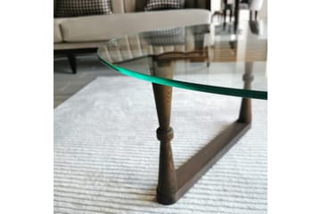 Sabani Sofabord 80 cm Rundt Formede Ben - Glas/Valnøddebrun - Møbler - Borde - Sofabord